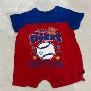 5/$30 Red and Blue Little Tigers Baseball Baby Romper